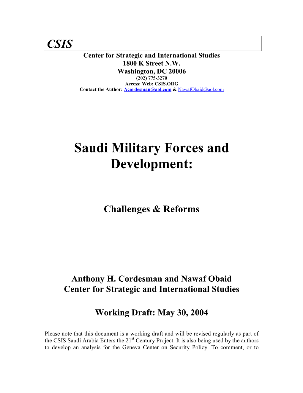 Saudi Military Forces and Development: Challenges & Reforms