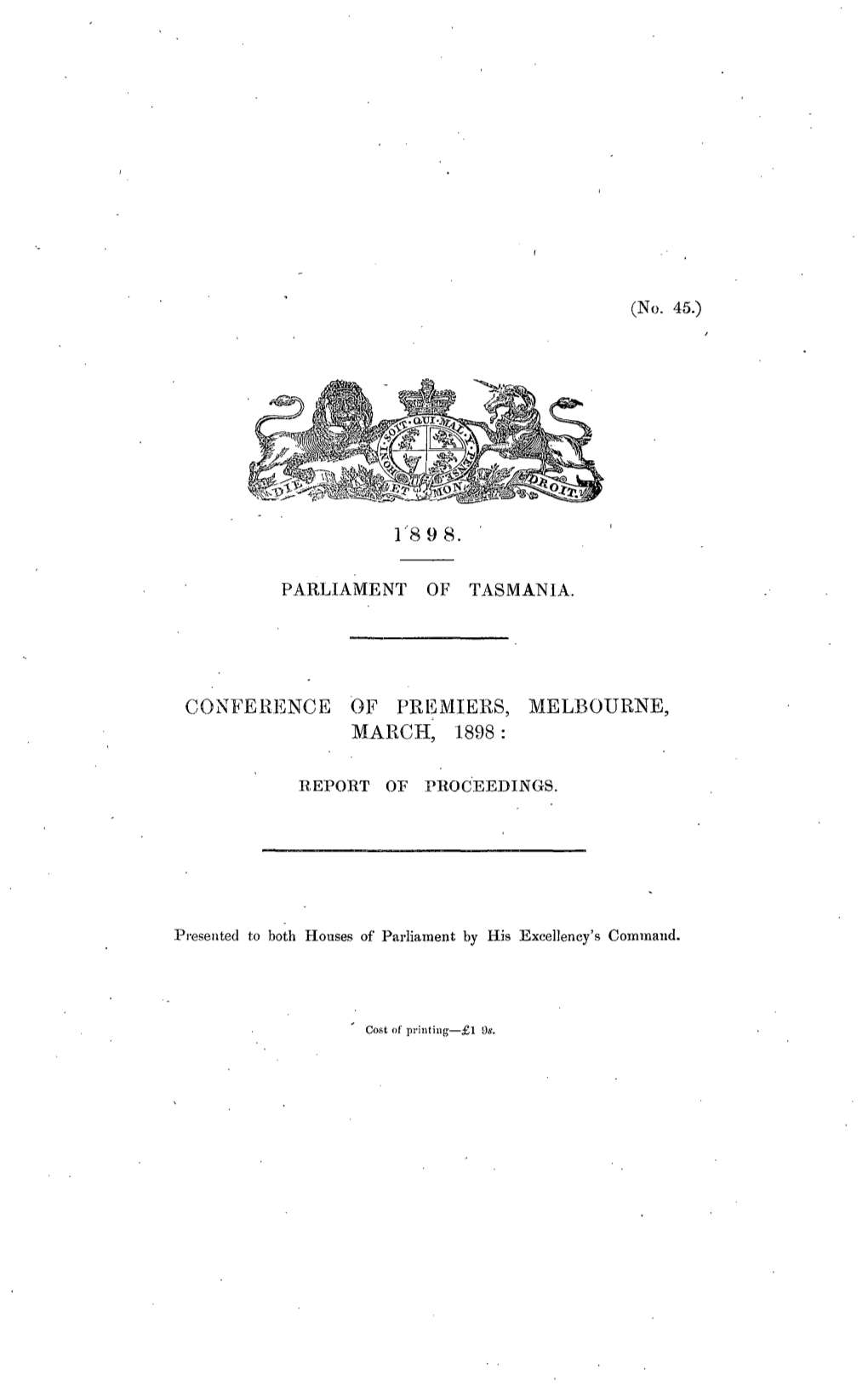 Conference of Premiers, Melbourne, March, 1898