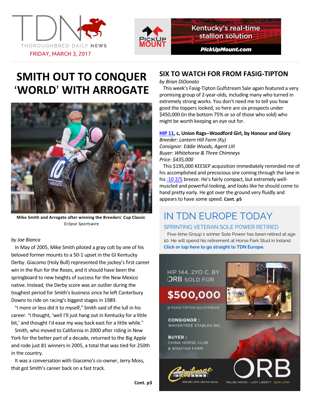 SMITH out to CONQUER >WORLD= with ARROGATE