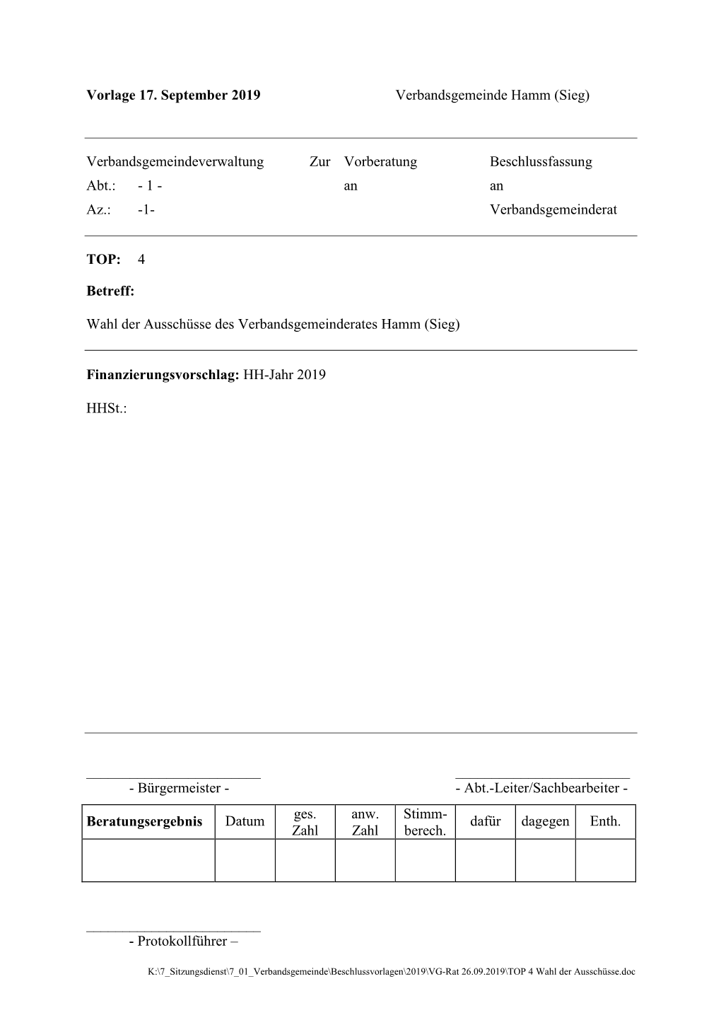 Vorlage Verbandsgemeinde Hamm (Sieg)