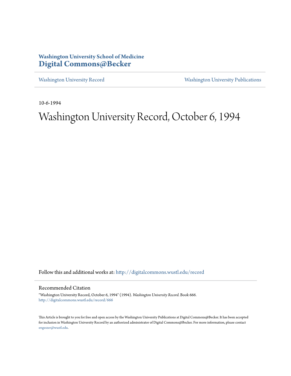 Washington University Record, October 6, 1994