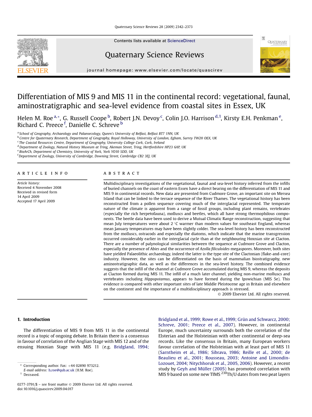 Vegetational, Faunal, Aminostratigraphic and Sea-Level Evidence from Coastal Sites in Essex, UK