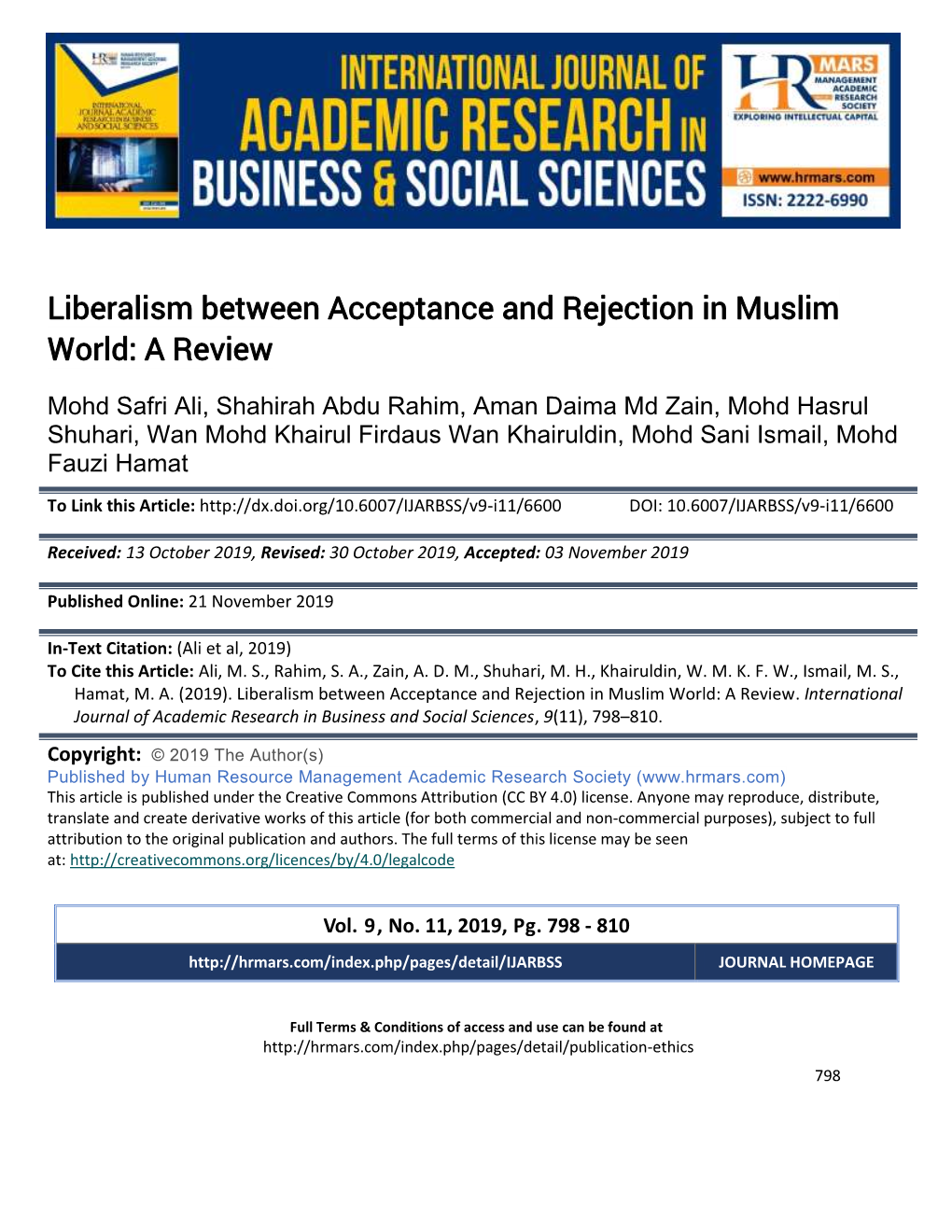 Liberalism Between Acceptance and Rejection in Muslim World: a Review