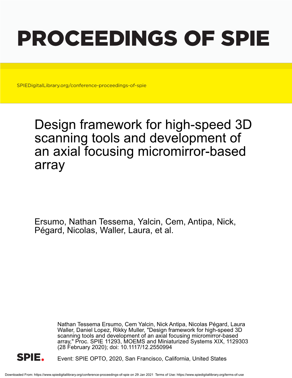 Design Framework for High-Speed 3D Scanning Tools and Development of an Axial Focusing Micromirror-Based Array