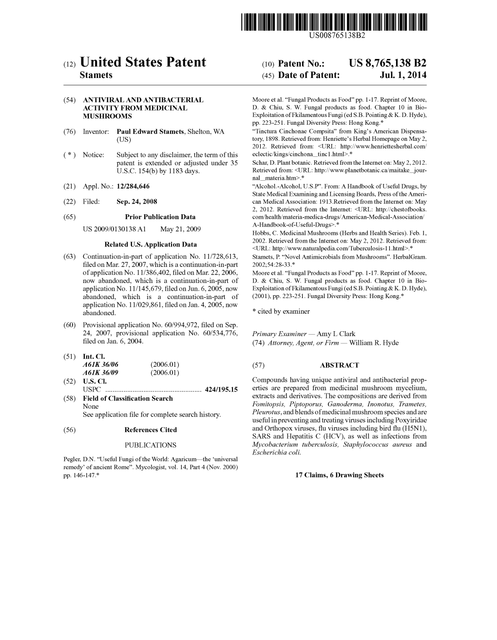 (12) United States Patent (10) Patent No.: US 8,765,138 B2 Stamets (45) Date of Patent: Jul