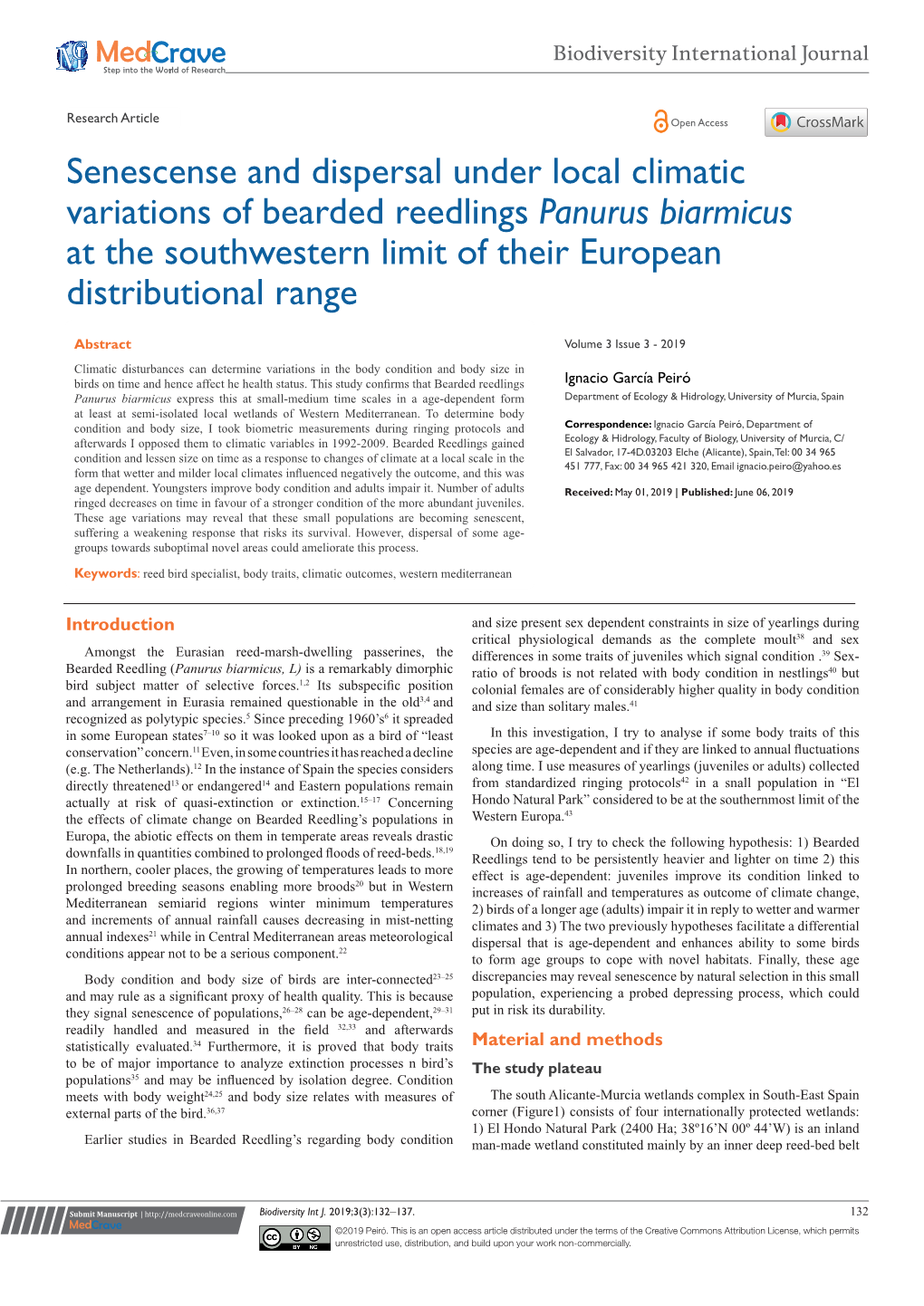 Senescense and Dispersal Under Local Climatic Variations of Bearded Reedlings Panurus Biarmicus at the Southwestern Limit of Their European Distributional Range