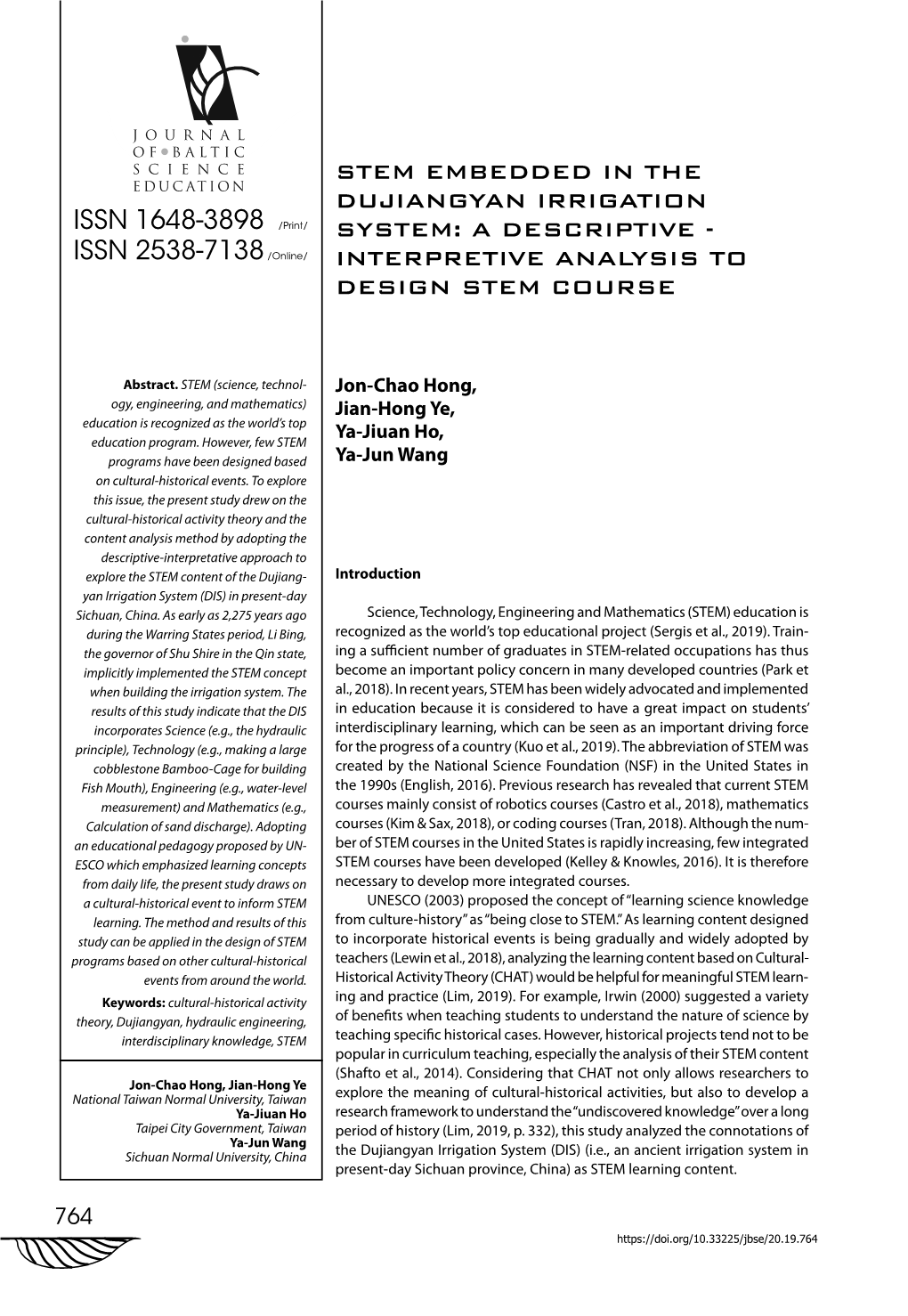 ISSN 2538-7138/Online/ STEM EMBEDDED in the DUJIANGYAN IRRIGATION SYSTEM