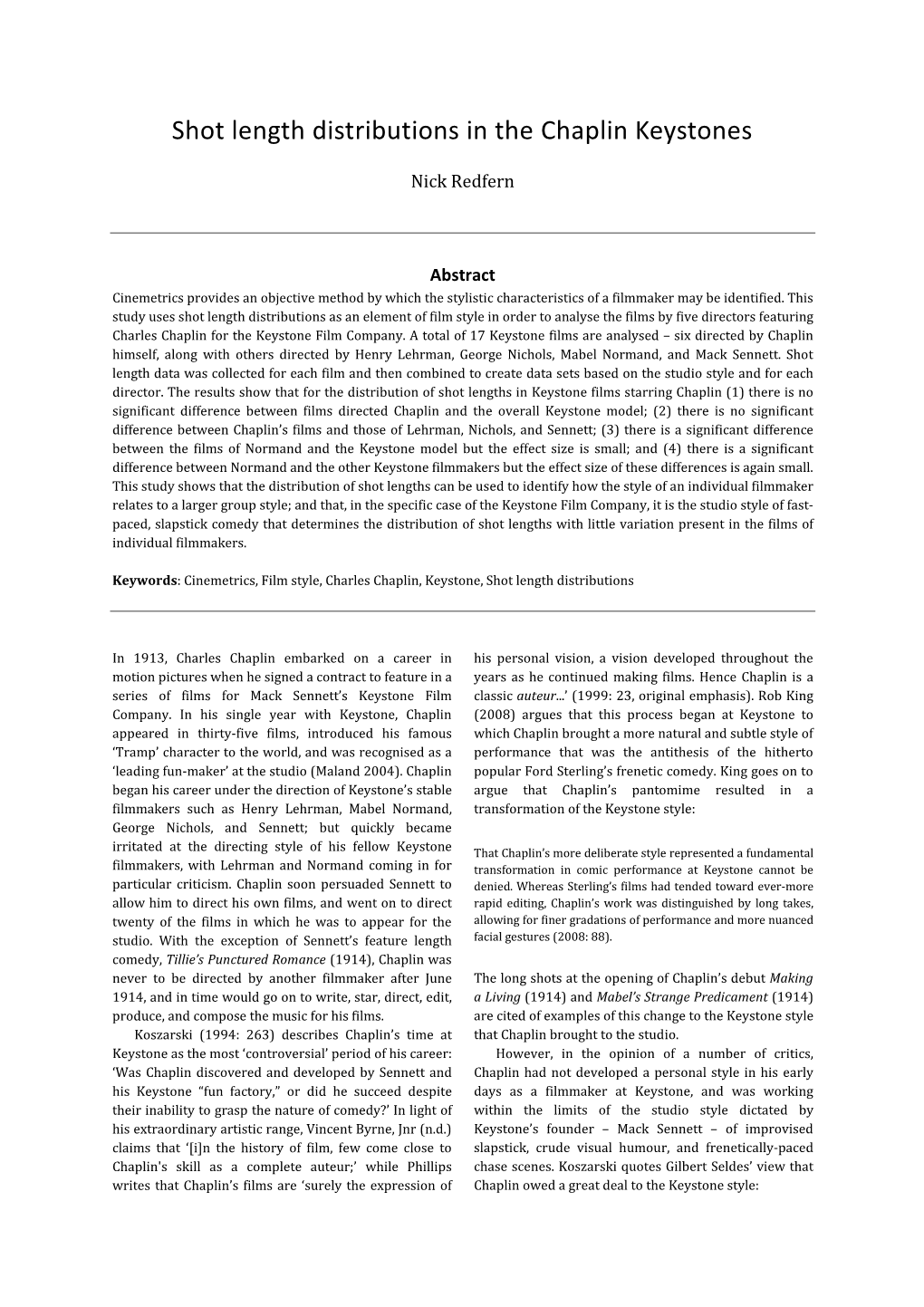 Nick Redfern – Shot Length Distributions in the Chaplin Keystones