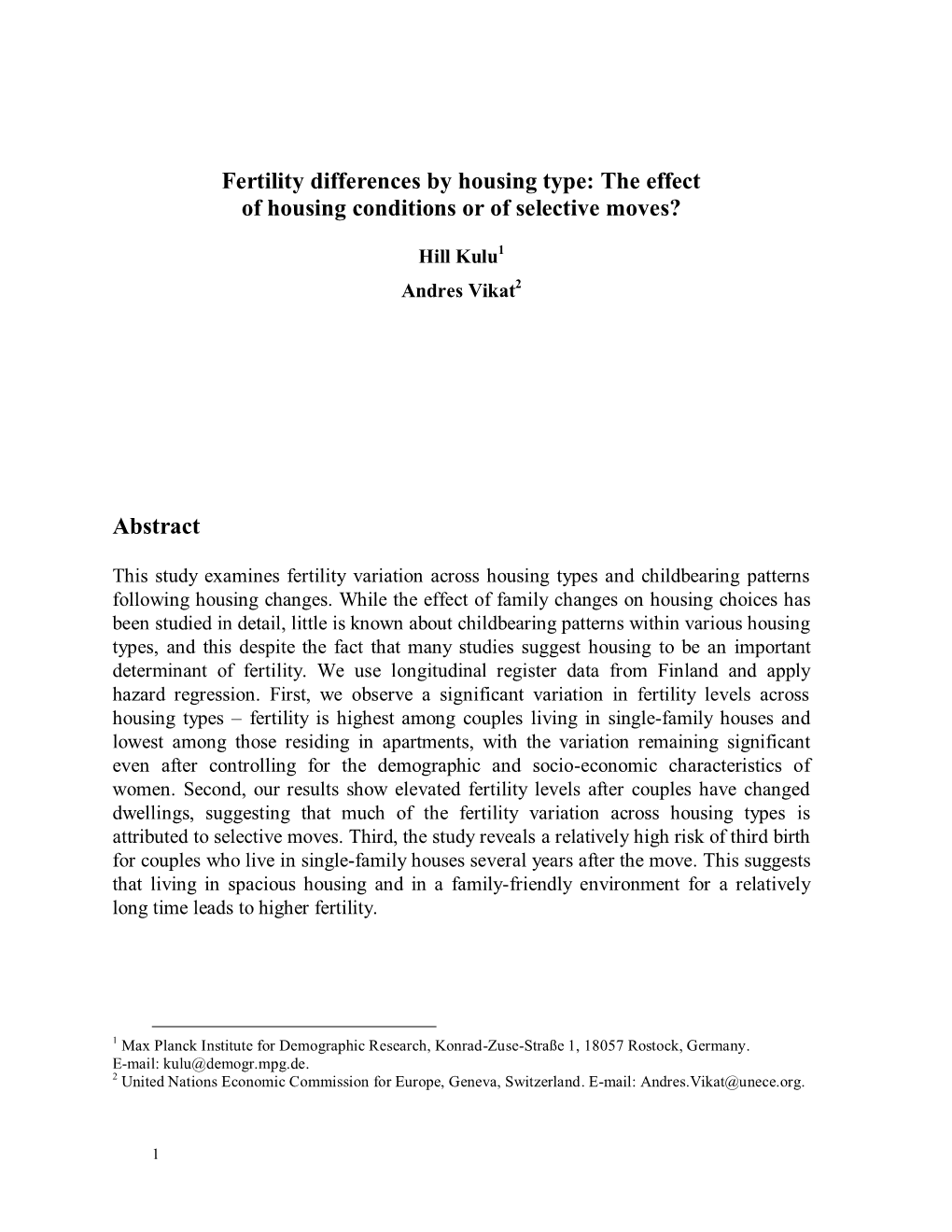 Fertility Differences by Housing Type: an Effect