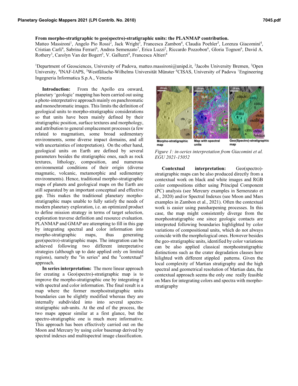 From Morpho-Stratigraphic to Geo(Spectro)-Stratigraphic Units: the PLANMAP Contribution
