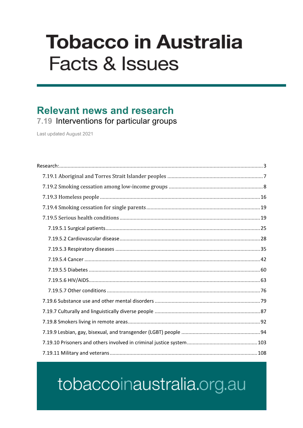 Relevant News and Research 7.19 Interventions for Particular Groups