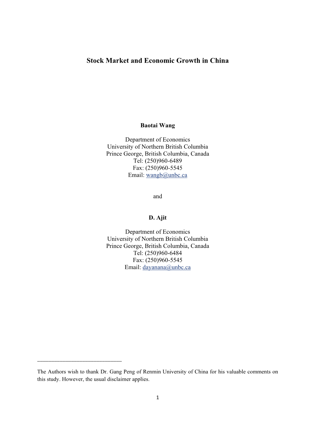 Stock Market and Economic Growth in China