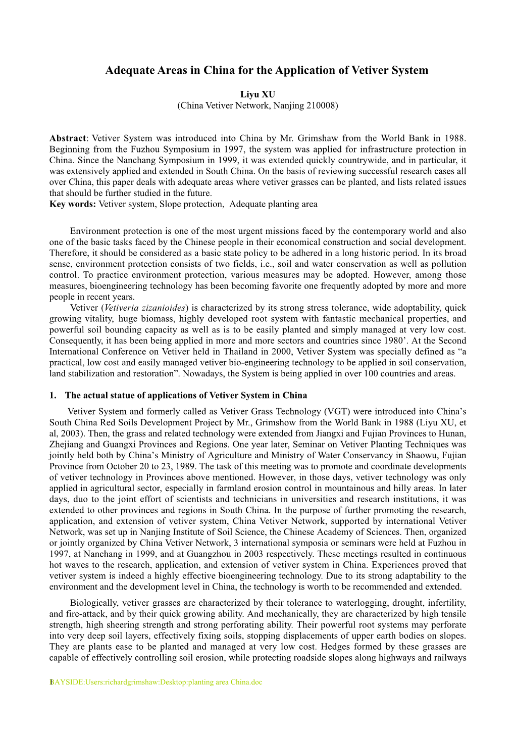 Area/Temperature Limitation to Application of Vetiver System in China