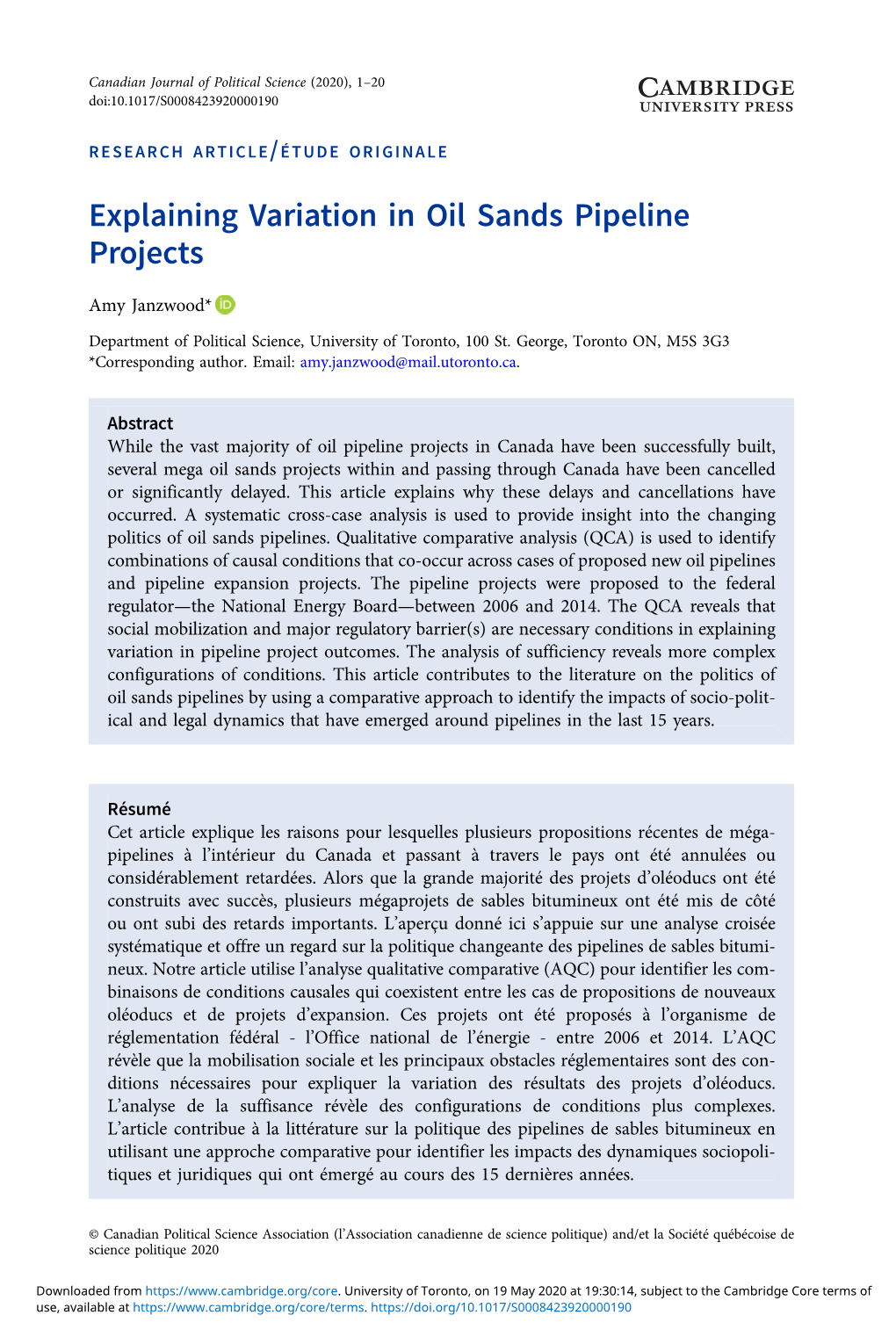 Explaining Variation in Oil Sands Pipeline Projects