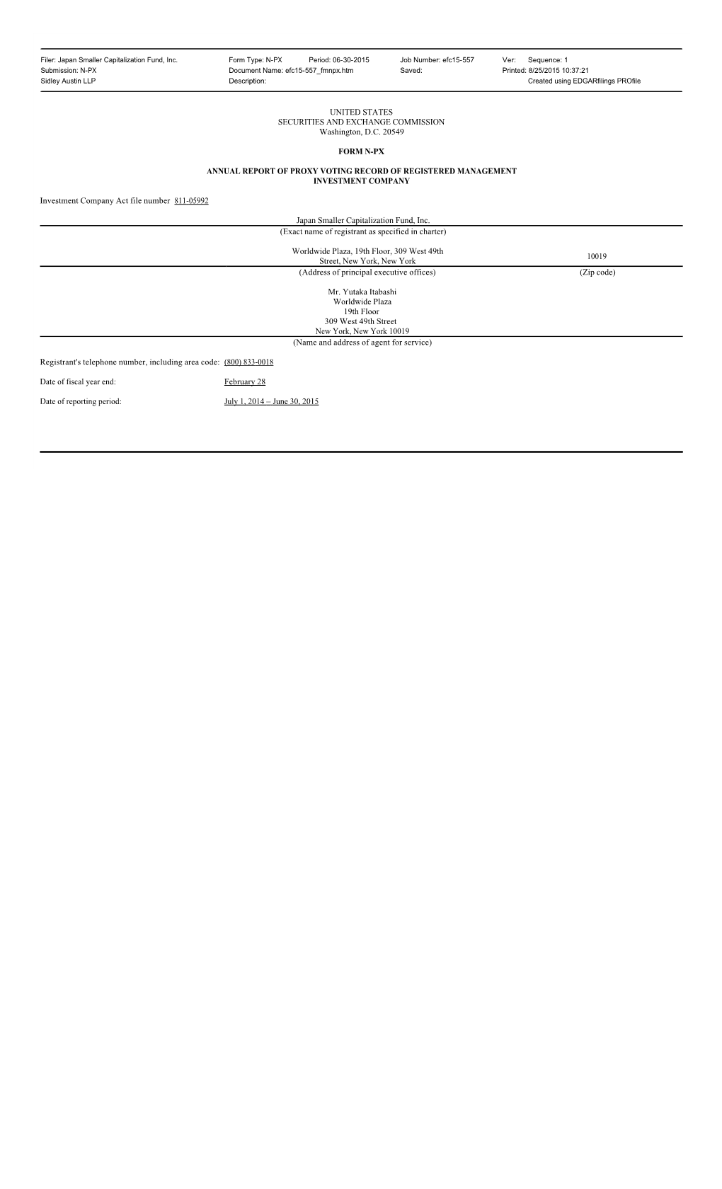 UNITED STATES SECURITIES and EXCHANGE COMMISSION Washington, D.C. 20549 FORM N-PX ANNUAL REPORT of PROXY VOTING RECORD of REGIST