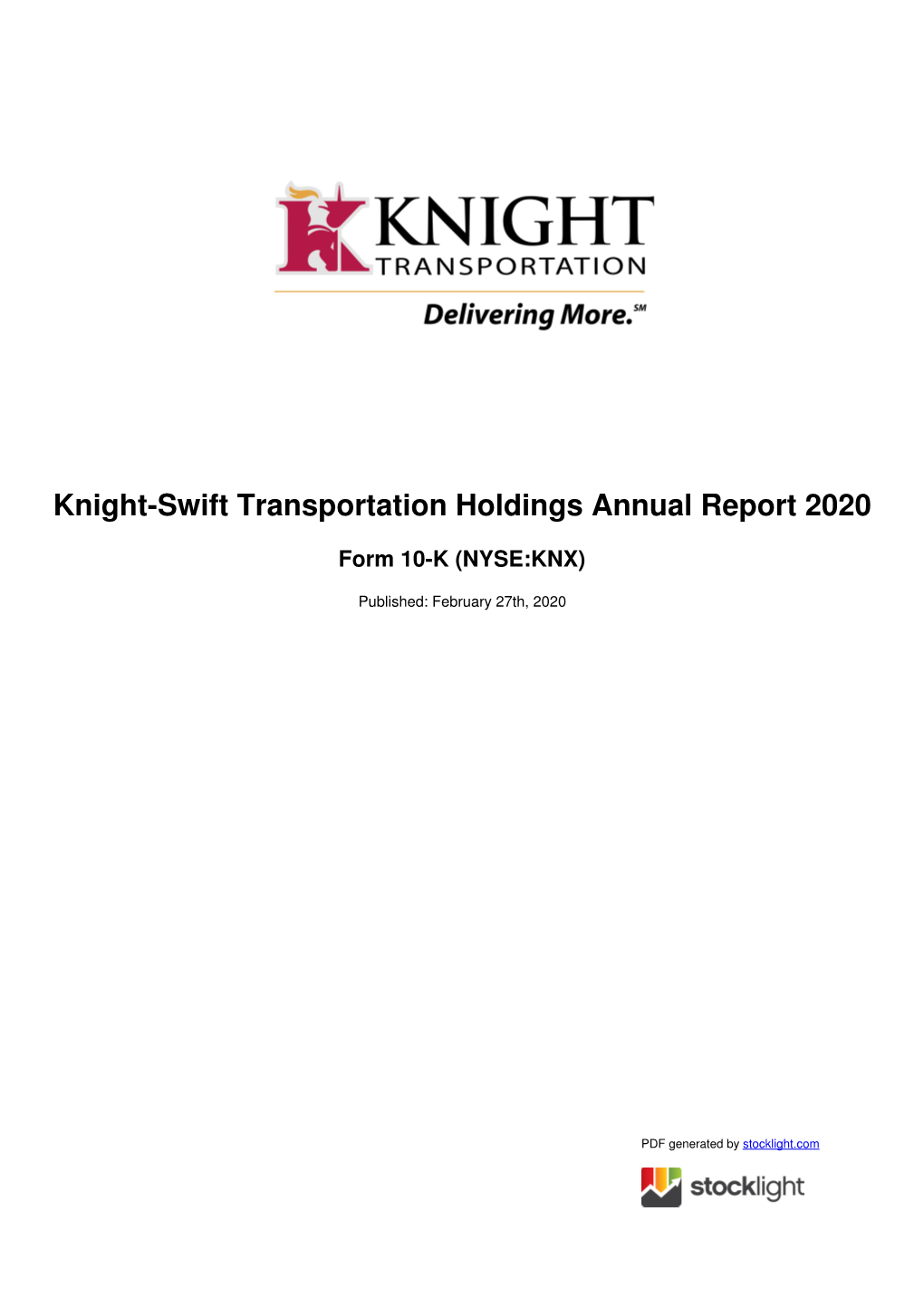 Knight-Swift Transportation Holdings Annual Report 2020