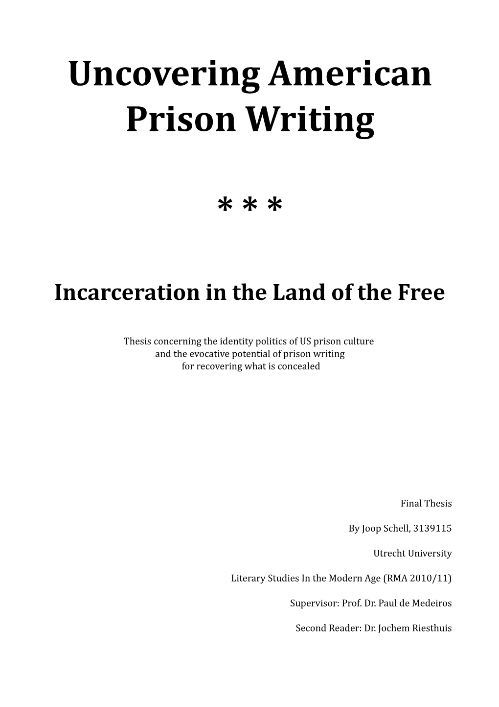 Uncovering American Prison Writing *