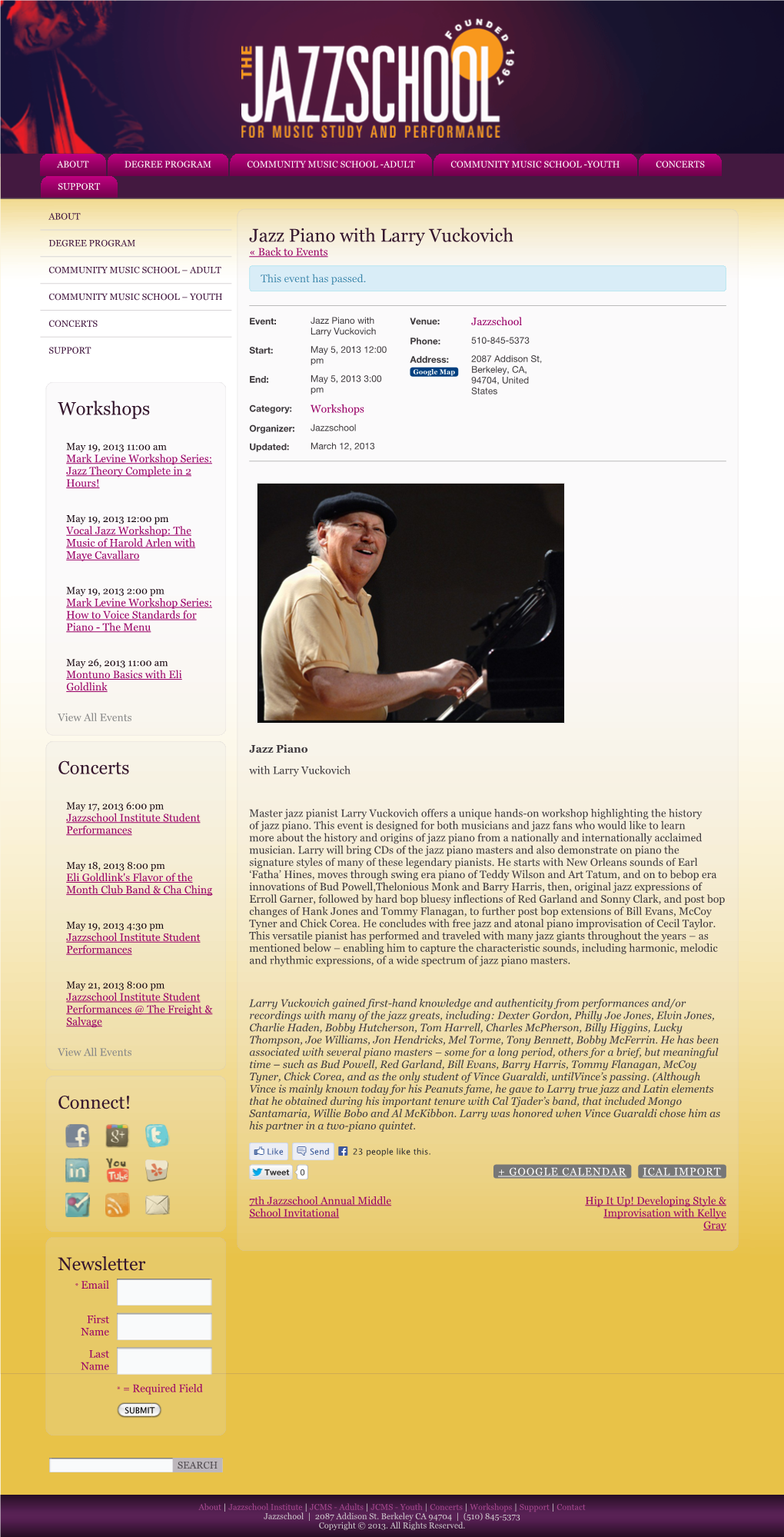 Workshops Concerts Connect! Newsletter Jazz