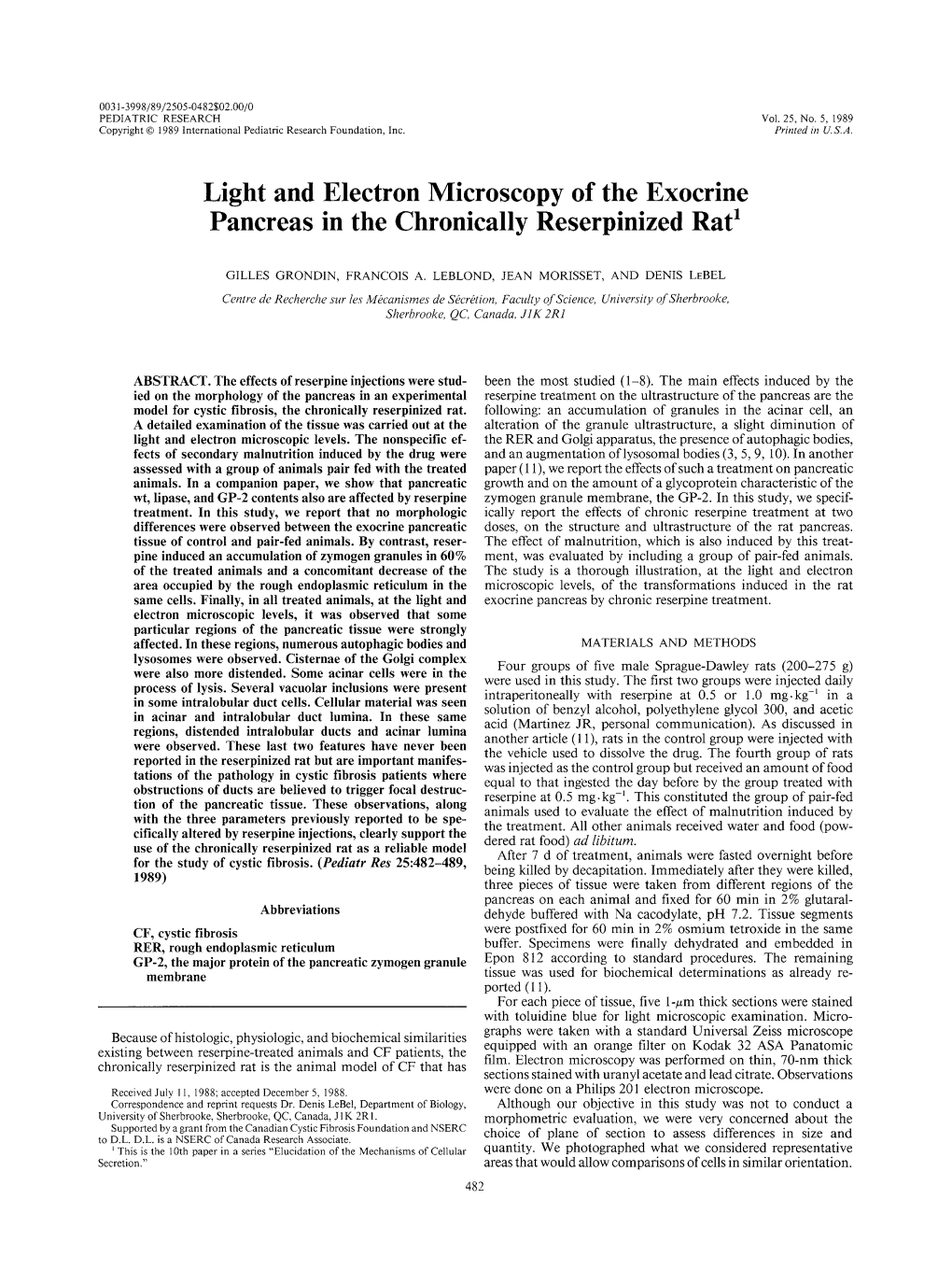 Light and Electron Microscopy of the Exocrine Pancreas in the Chronically Reserpinized Rat1