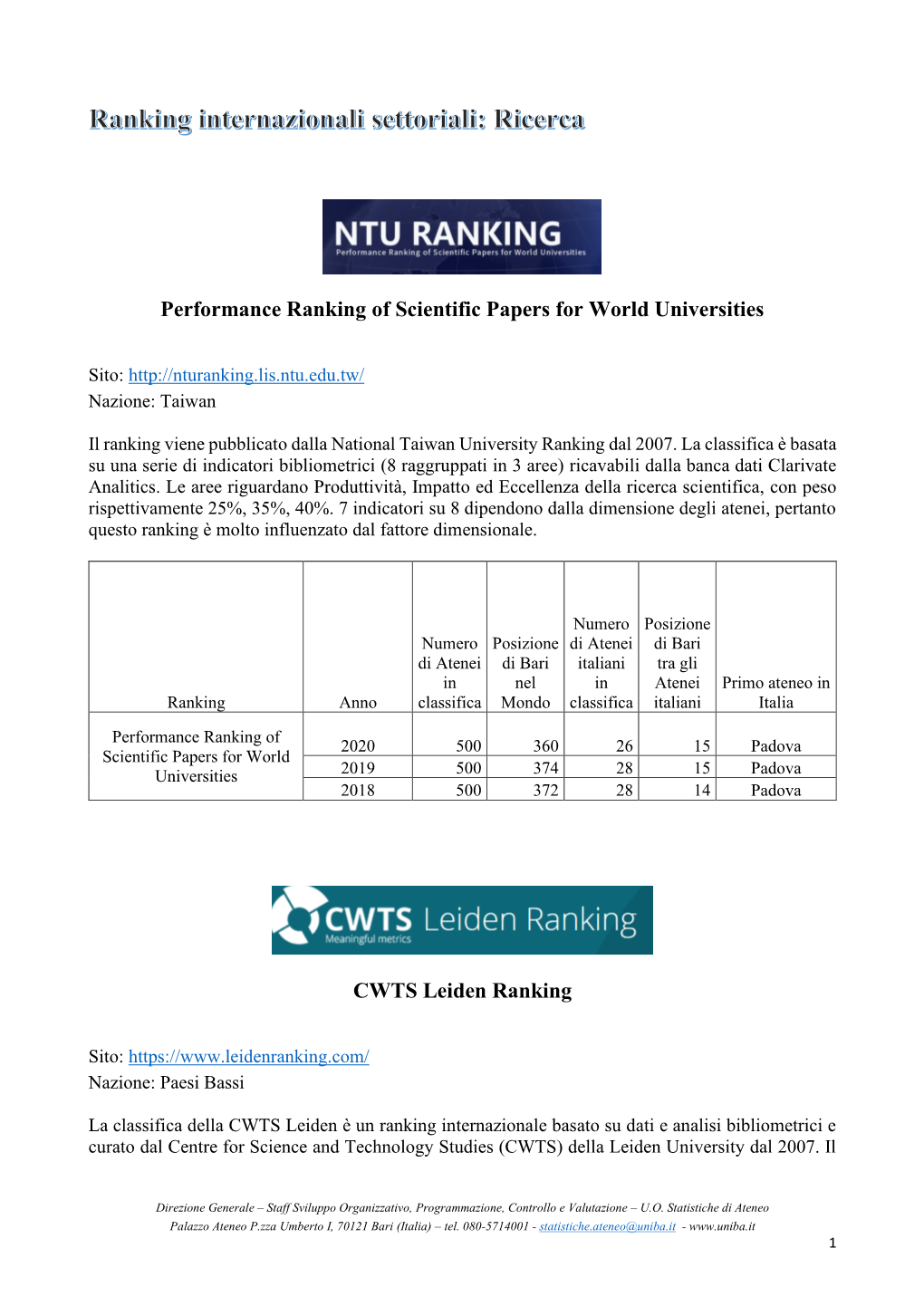 Performance Ranking of Scientific Papers for World Universities