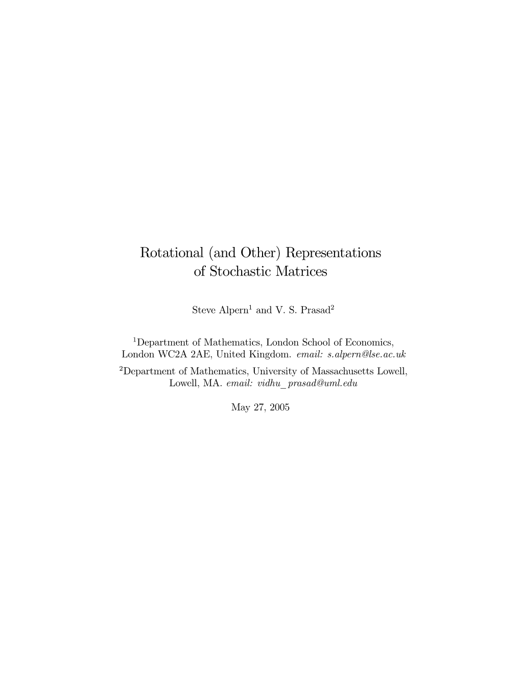 Representations of Stochastic Matrices