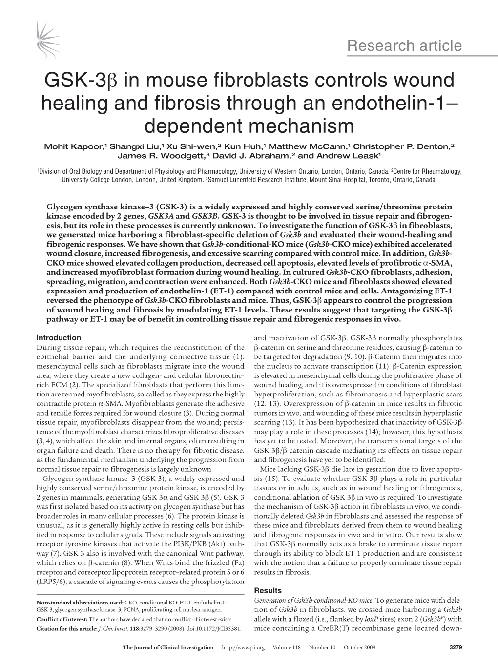 GSK-3Β in Mouse Fibroblasts Controls Wound