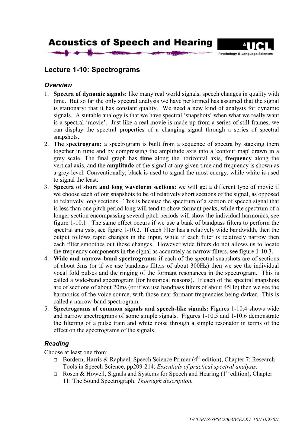 Lecture 1-10: Spectrograms