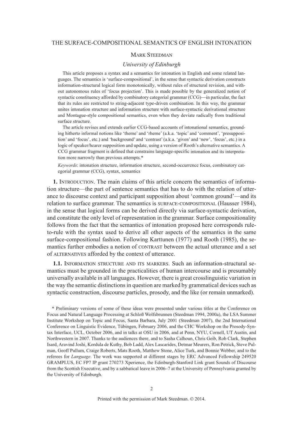 The Surface-Compositional Semantics of English Intonation Mark Steedman