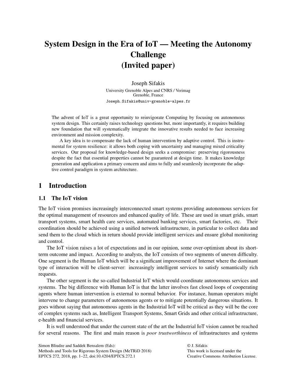System Design in the Era of Iot — Meeting the Autonomy Challenge (Invited Paper)