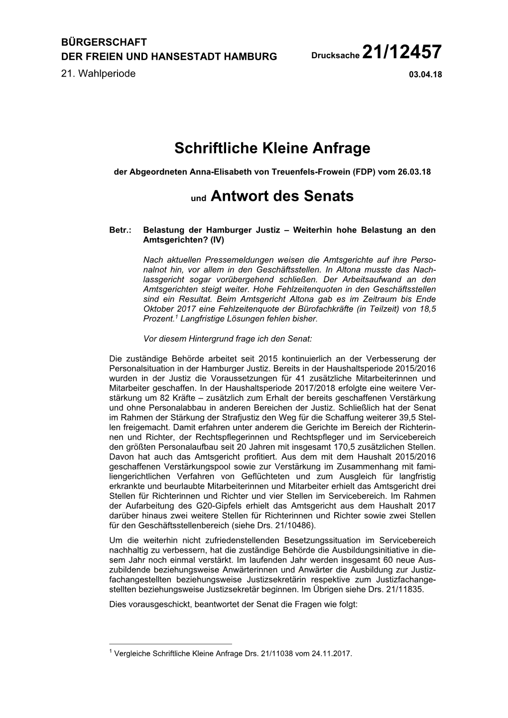 Schriftliche Kleine Anfrage Und Antwort Des Senats