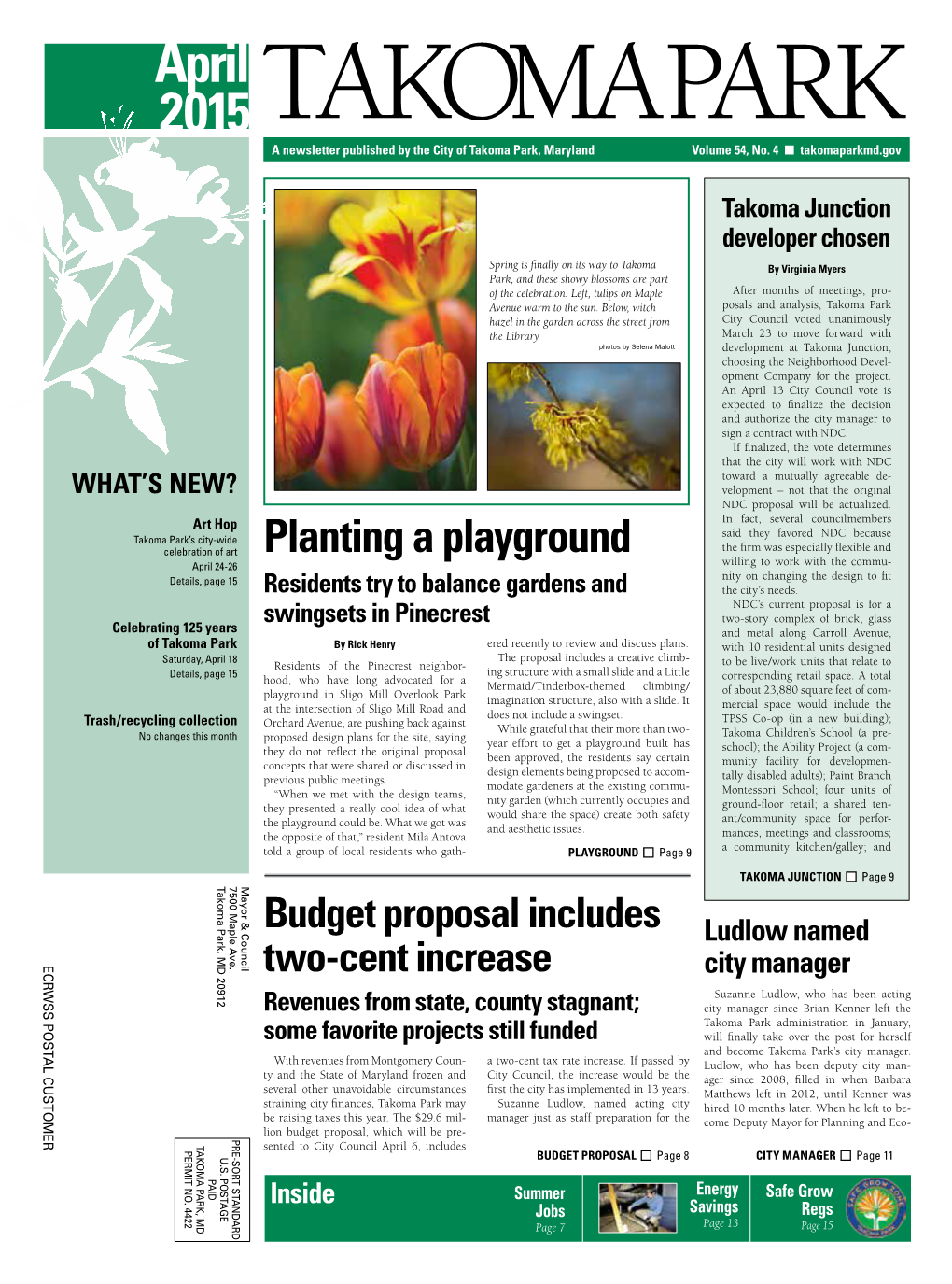 Takoma Park Newsletter TREE COMMISSION Humanities Commission 2015