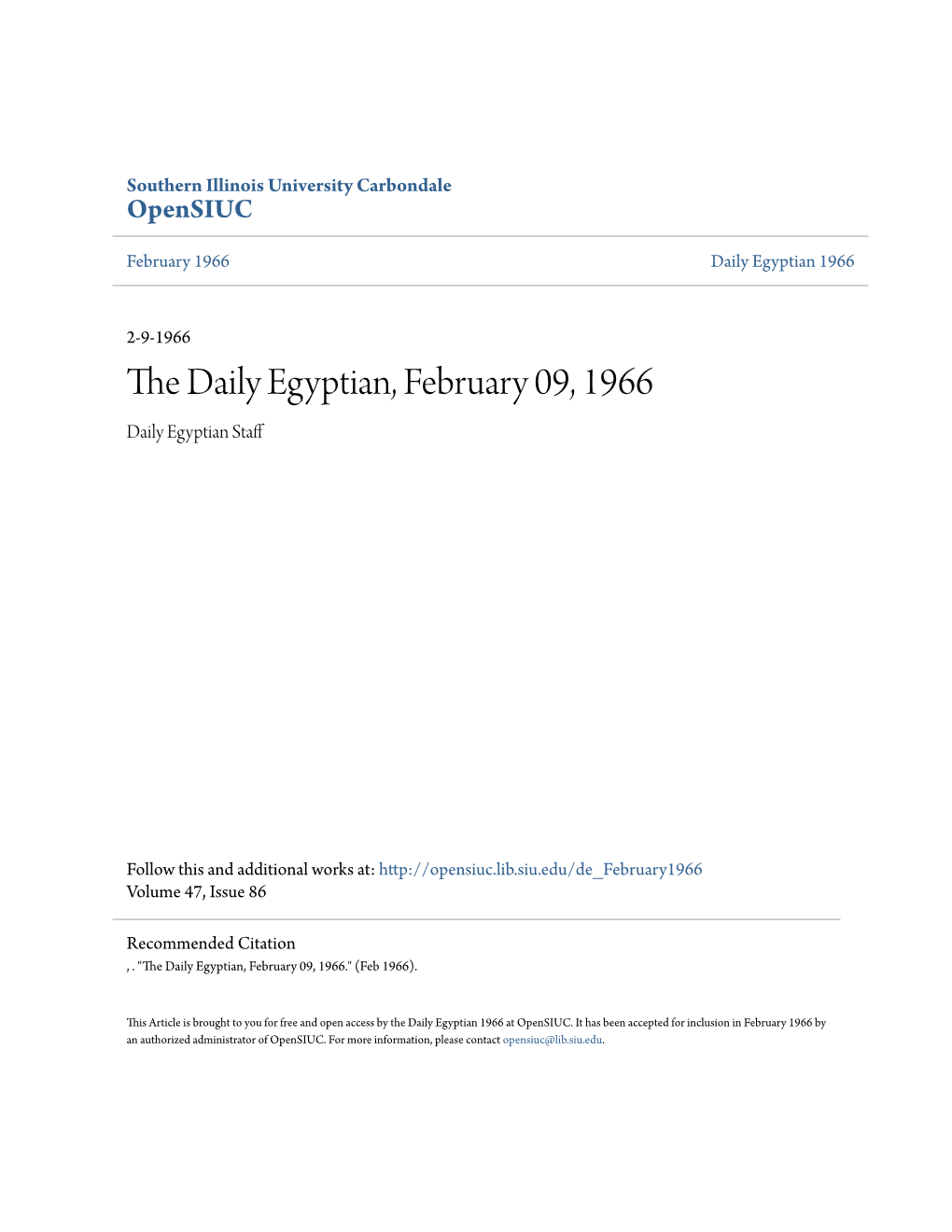 The Daily Egyptian, February 09, 1966