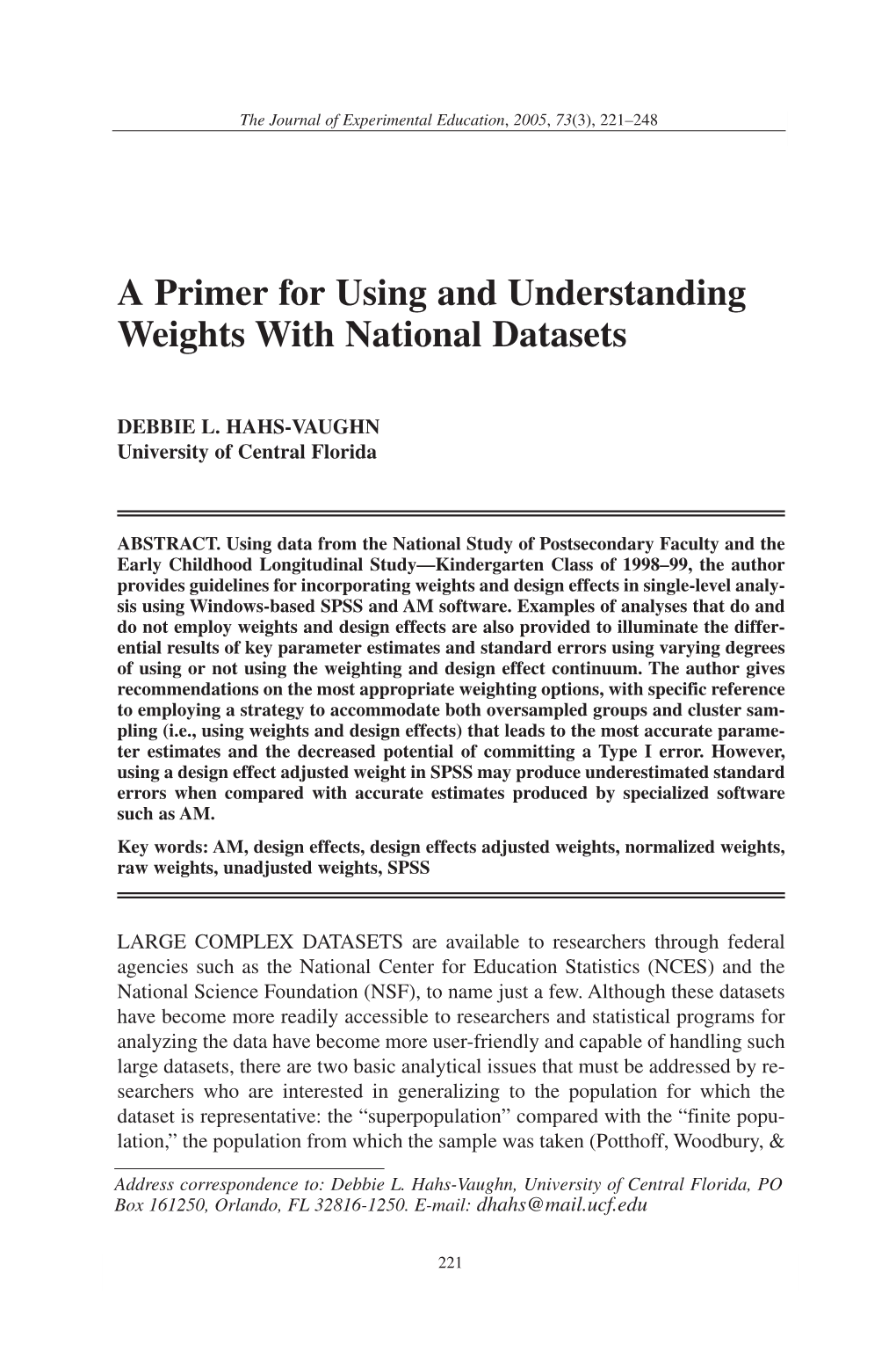 A Primer for Using and Understanding Weights with National Datasets