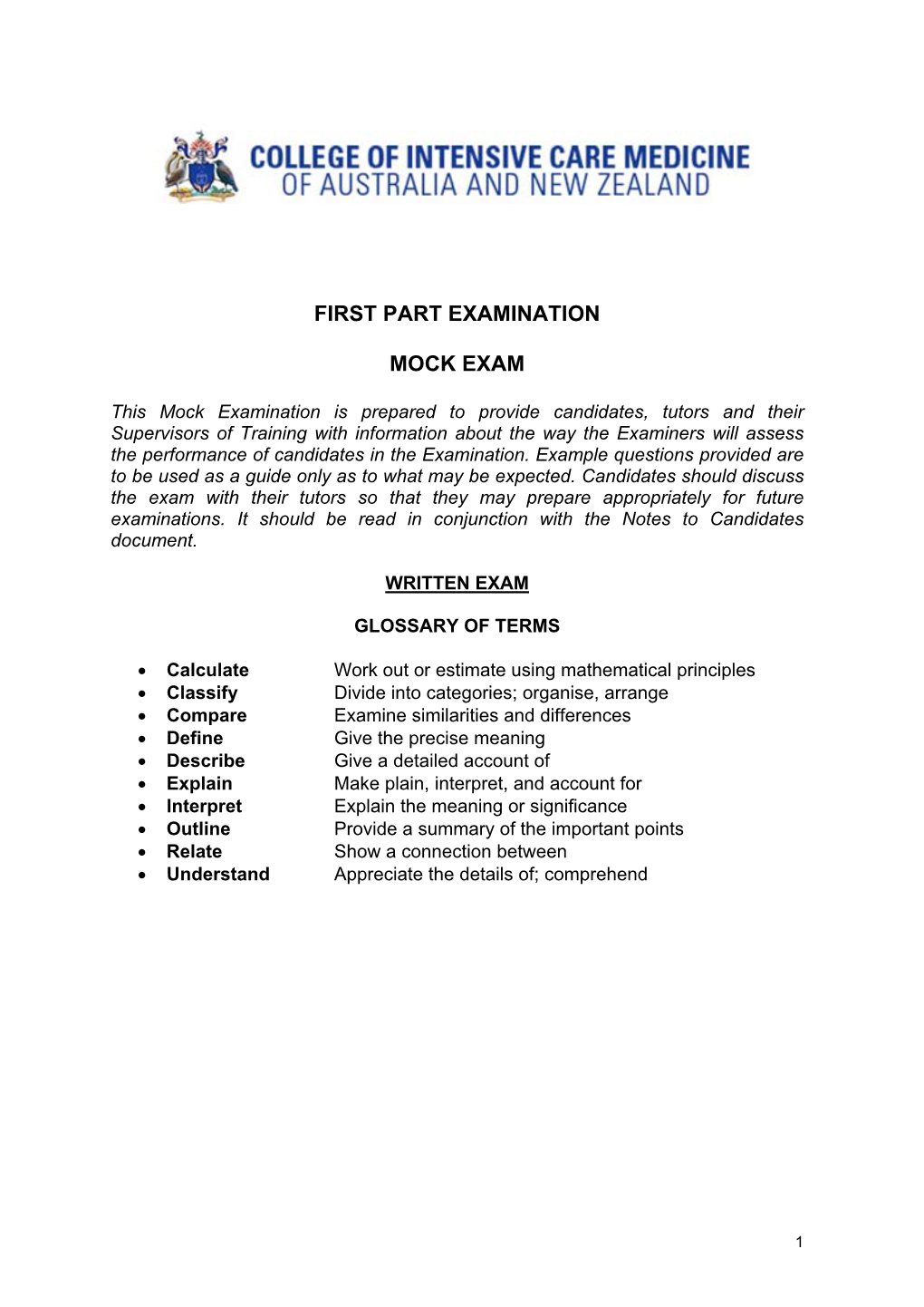 First Part Examination Mock Exam