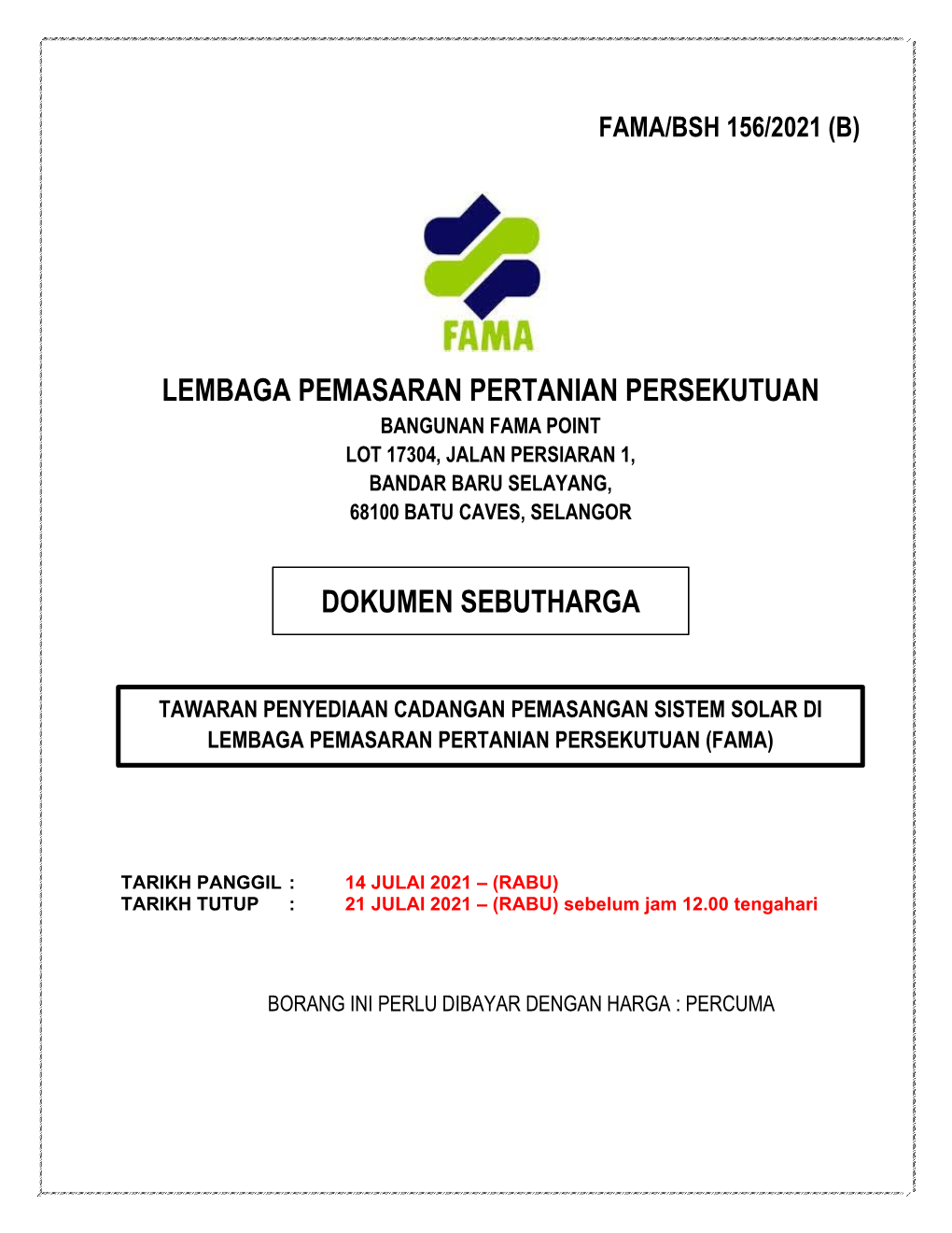 Lembaga Pemasaran Pertanian Persekutuan Bangunan Fama Point Lot 17304, Jalan Persiaran 1, Bandar Baru Selayang, 68100 Batu Caves, Selangor