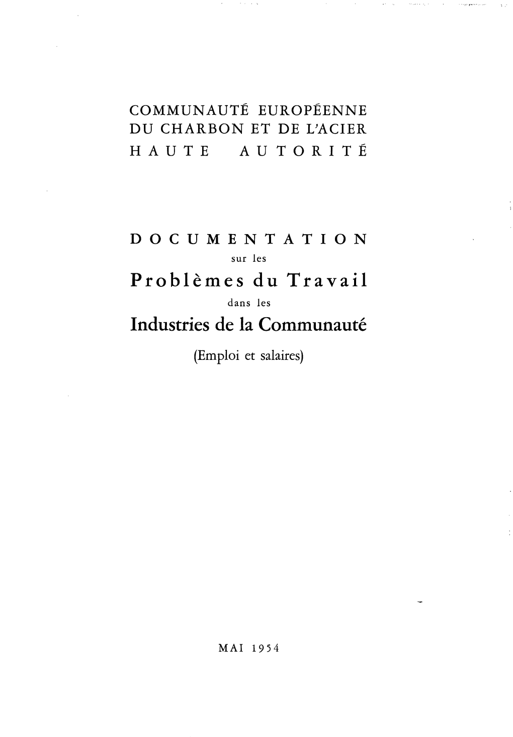 Problètnes Du Travail Industries De La Cotntnunauté