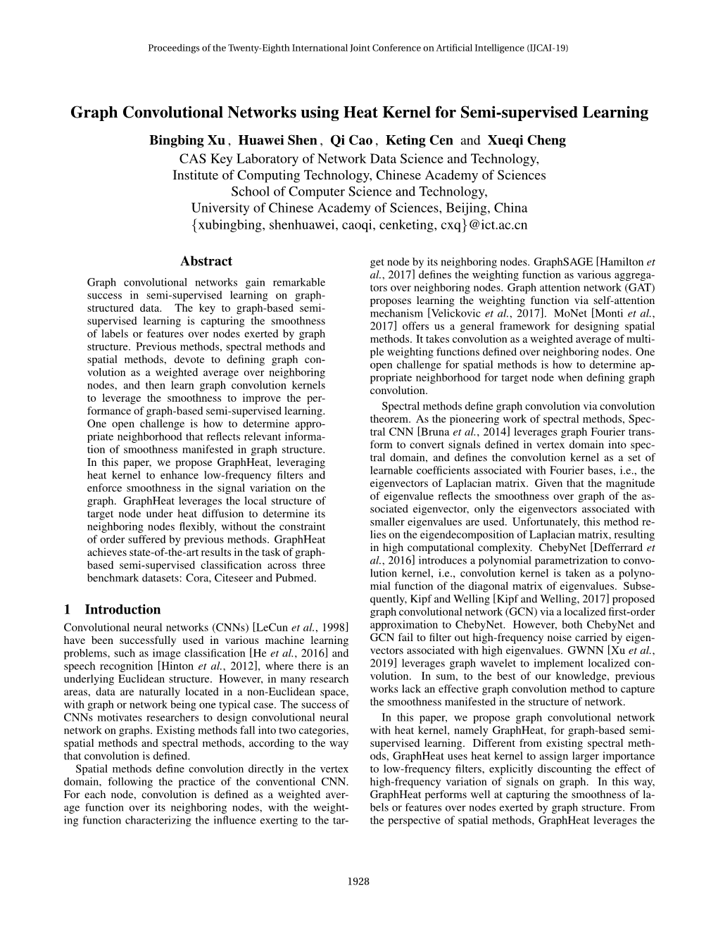 Graph Convolutional Networks Using Heat Kernel for Semi-Supervised