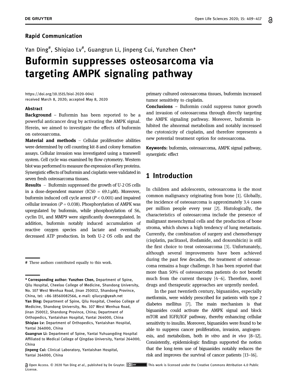 Buformin Suppresses Osteosarcoma Via Targeting AMPK Signaling Pathway