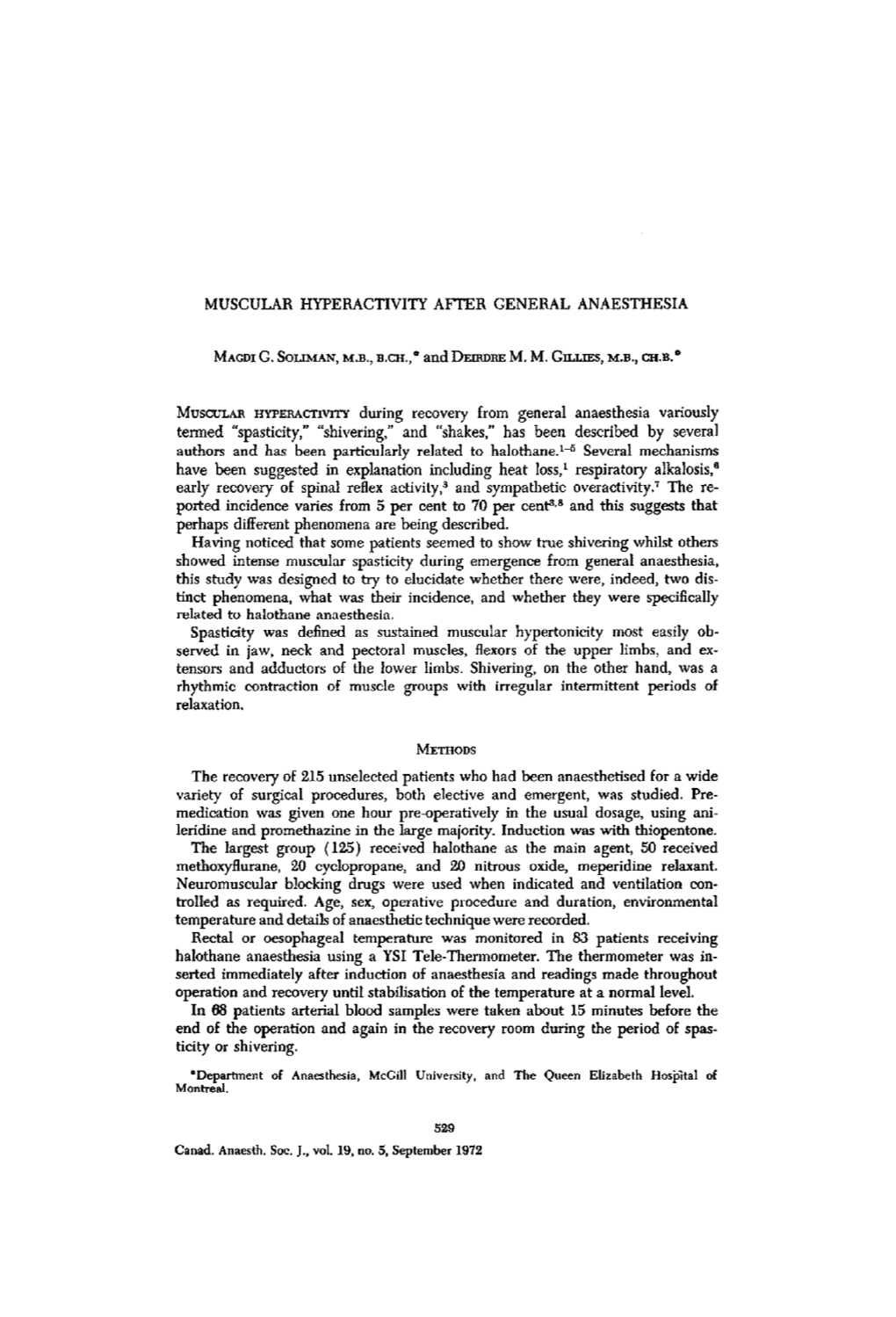 Muscular Hyperactivity After General Anaesthesia