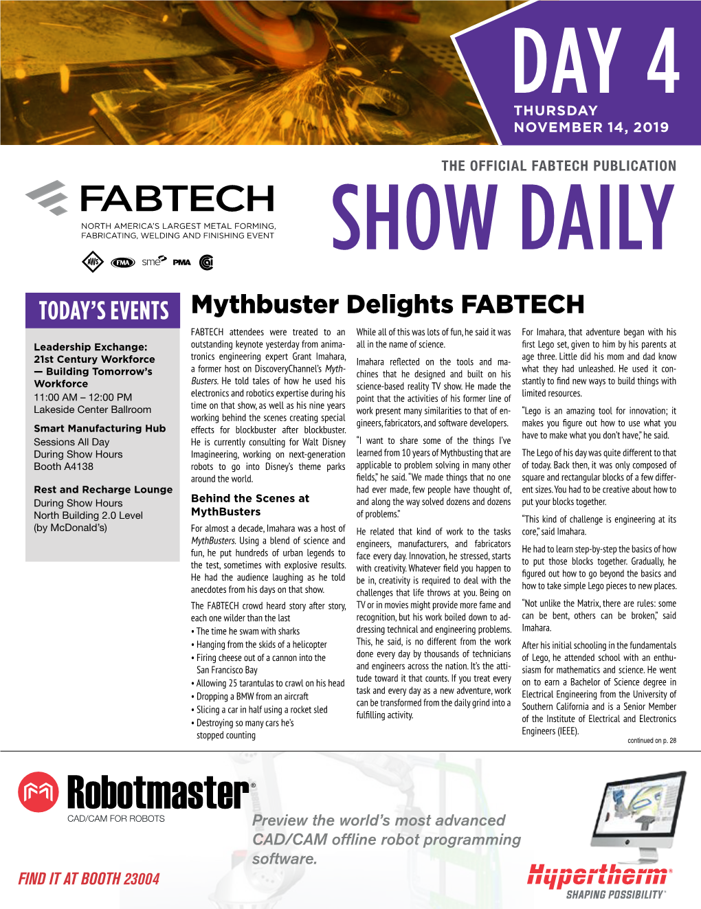 TODAY's EVENTS Mythbuster Delights FABTECH