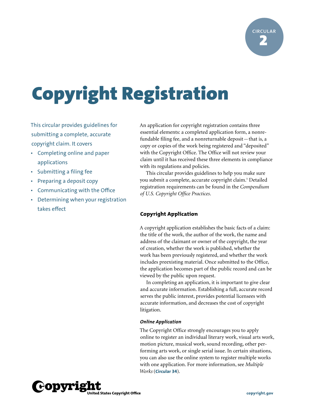 Circular 2 Copyright Registration