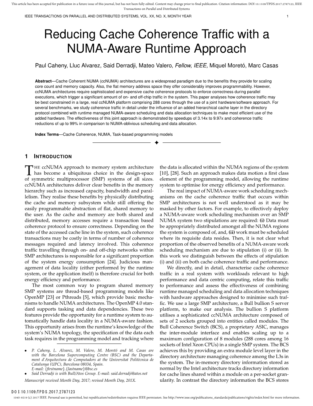 Reducing Cache Coherence Traffic with a NUMA-Aware Runtime Approach