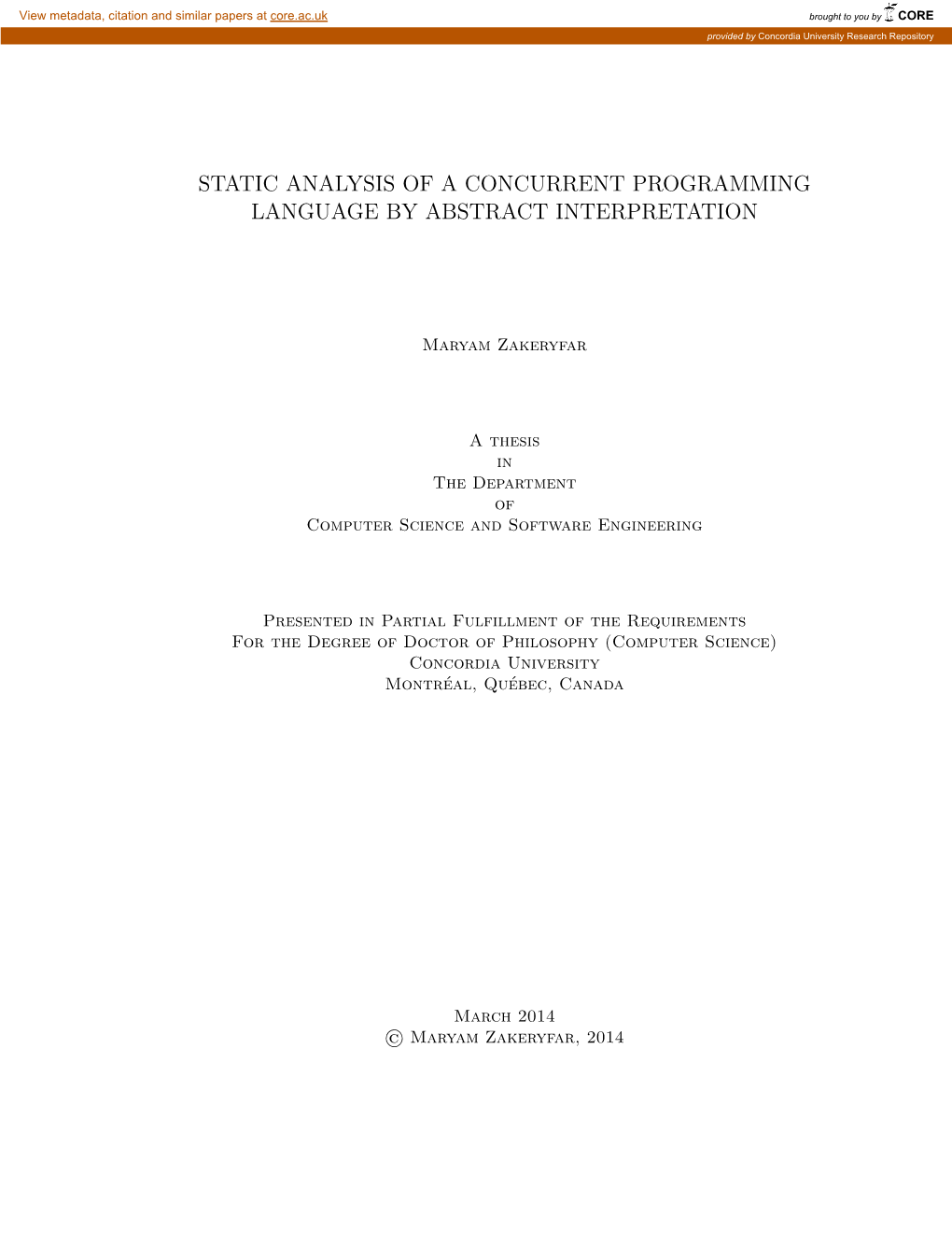 Static Analysis of a Concurrent Programming Language by Abstract Interpretation