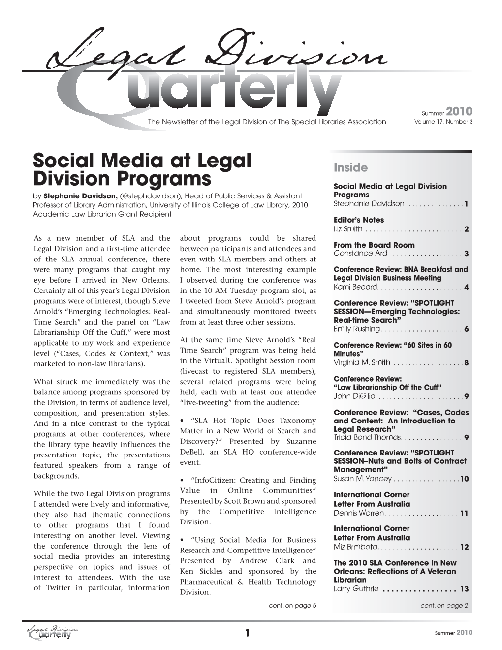 Social Media at Legal Division Programs Cont