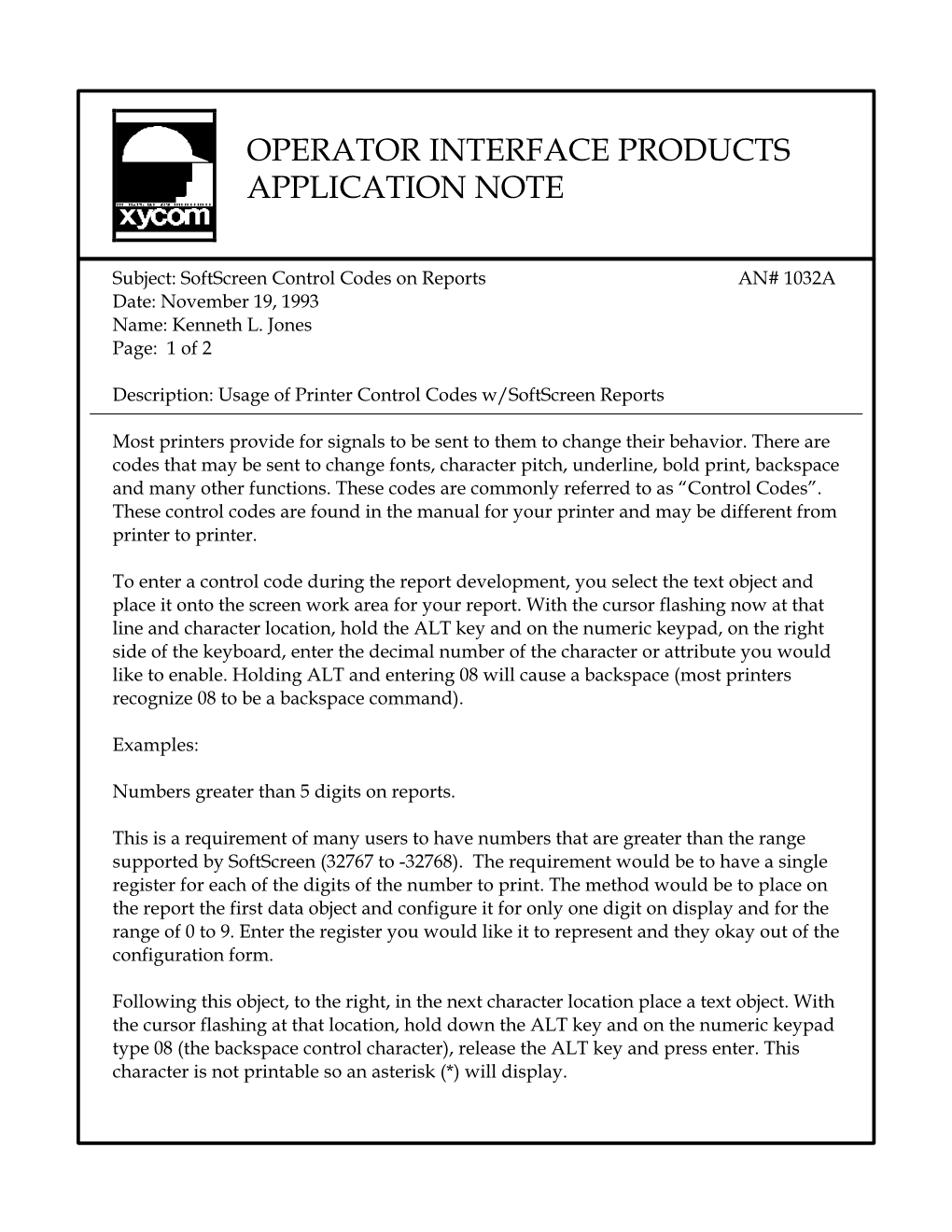 Operator Interface Products Application Note