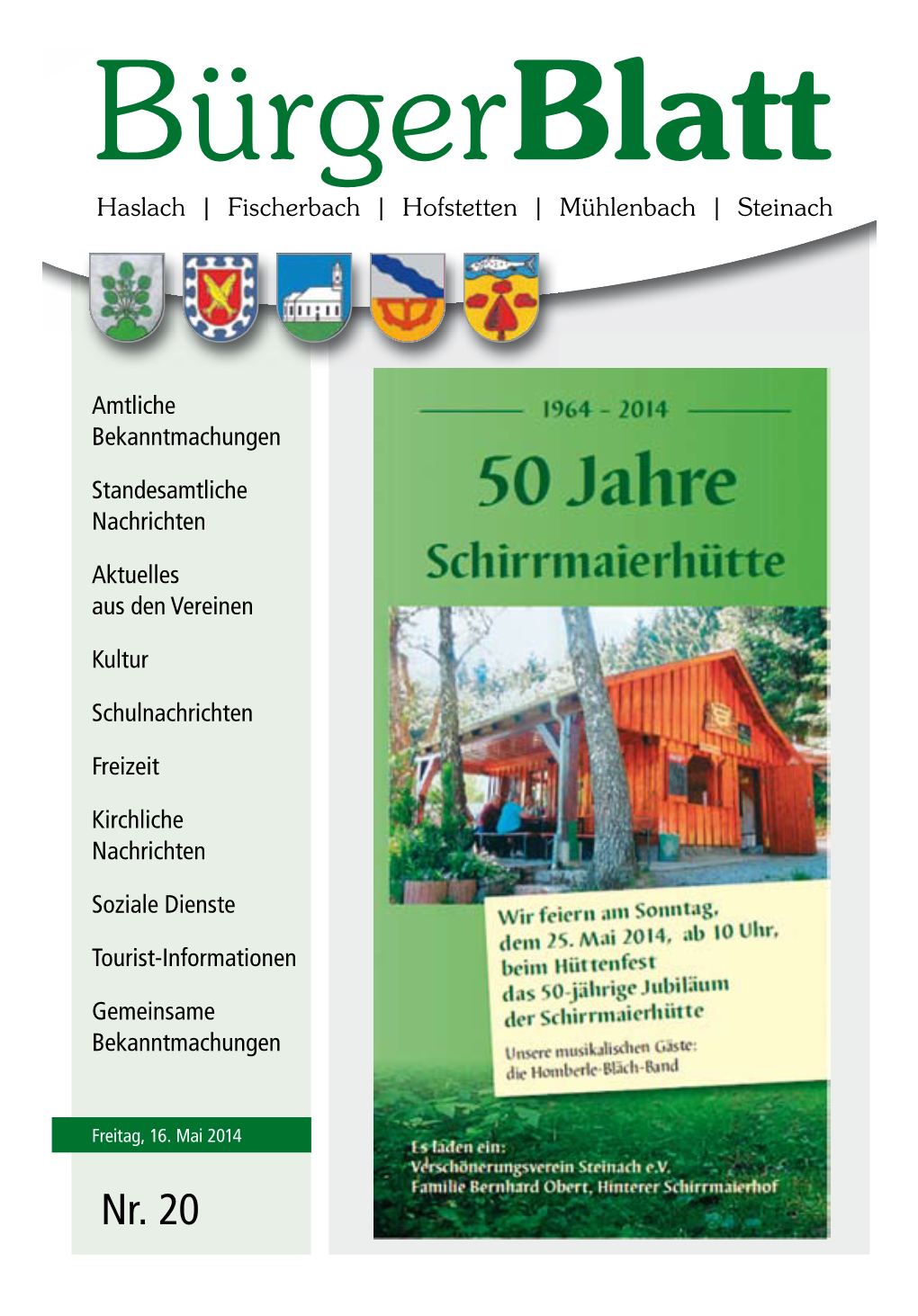 Bürgerblatt Nr. 20 Vom Freitag, 16. Mai 2014