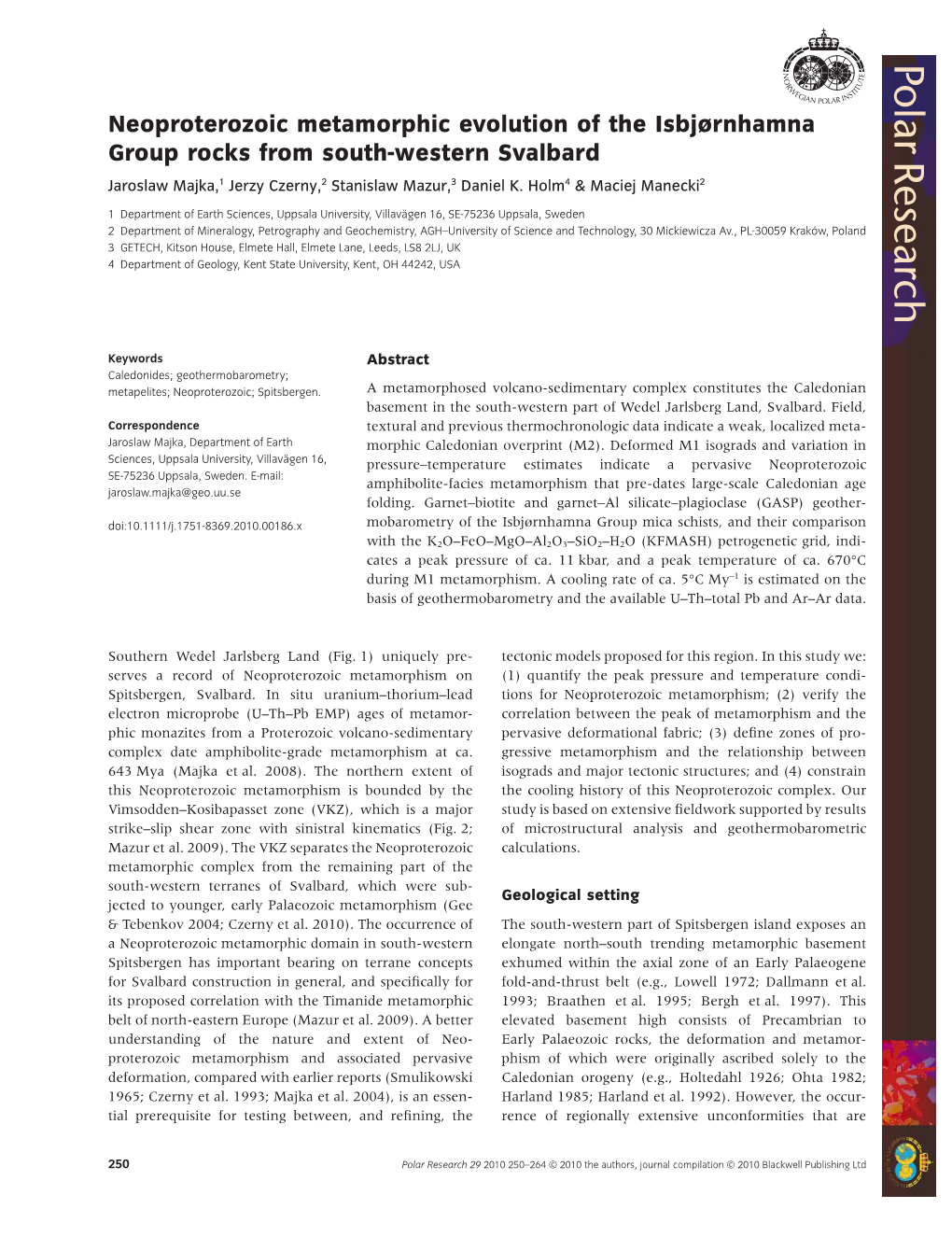 Neoproterozoic Metamorphic Evolution of the Isbjørnhamna