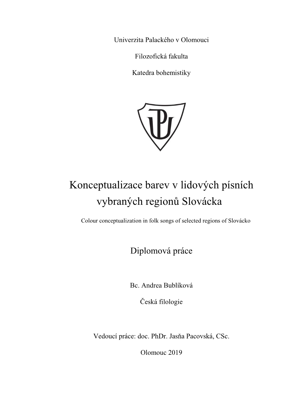 Konceptualizace Barev V Lidových Písních Vybraných Regionů Slovácka