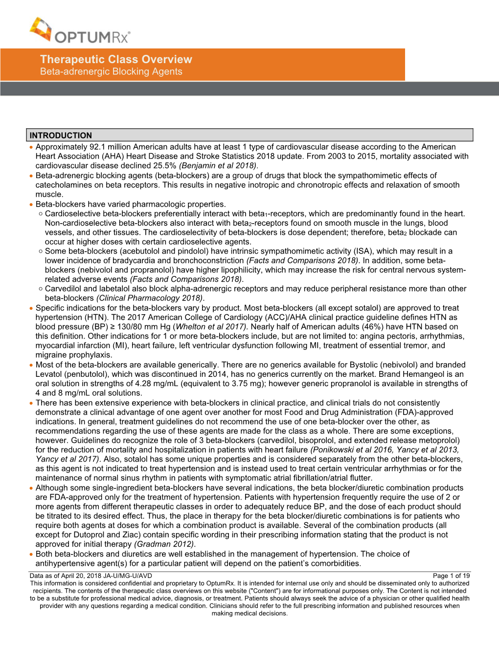 Therapeutic Class Overview Beta-Adrenergic Blocking Agents