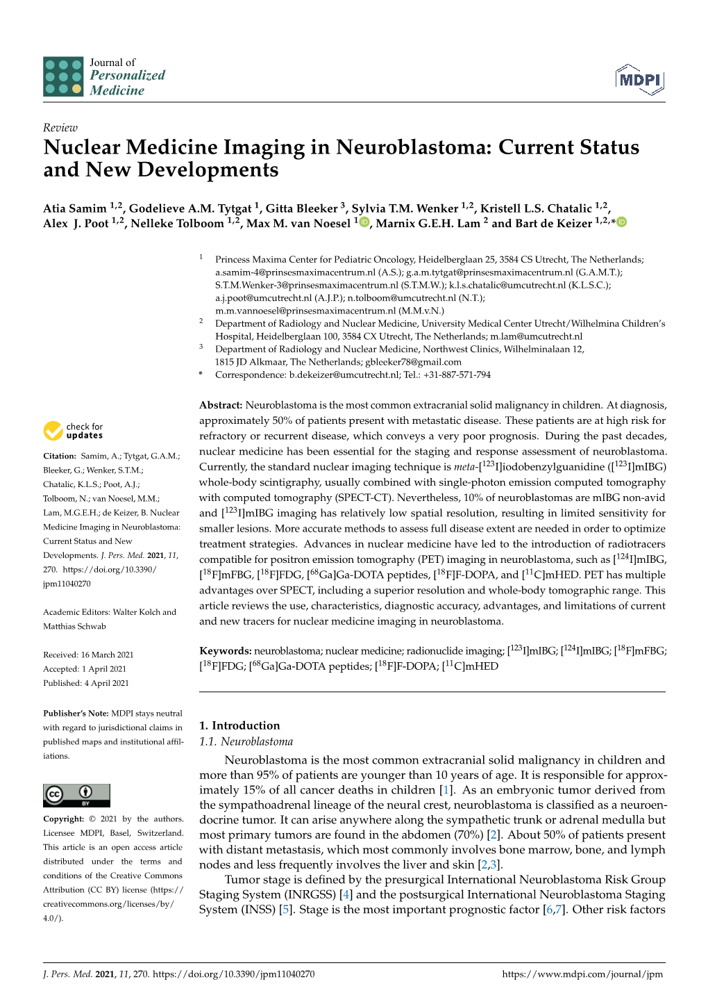 Nuclear Medicine Imaging in Neuroblastoma: Current Status and New Developments